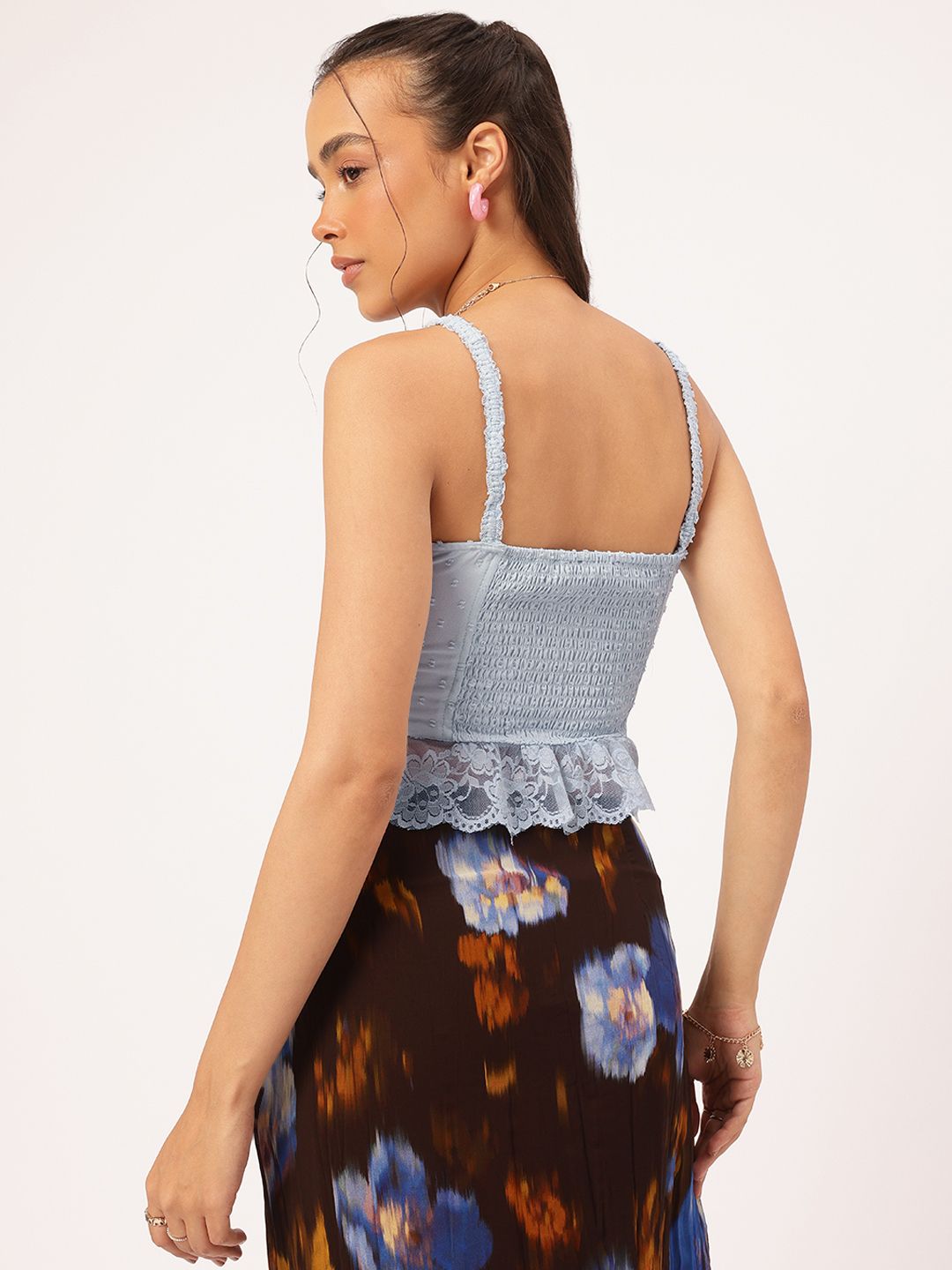 DressBerry Lace Love Tie-Up Detail Smocked Top