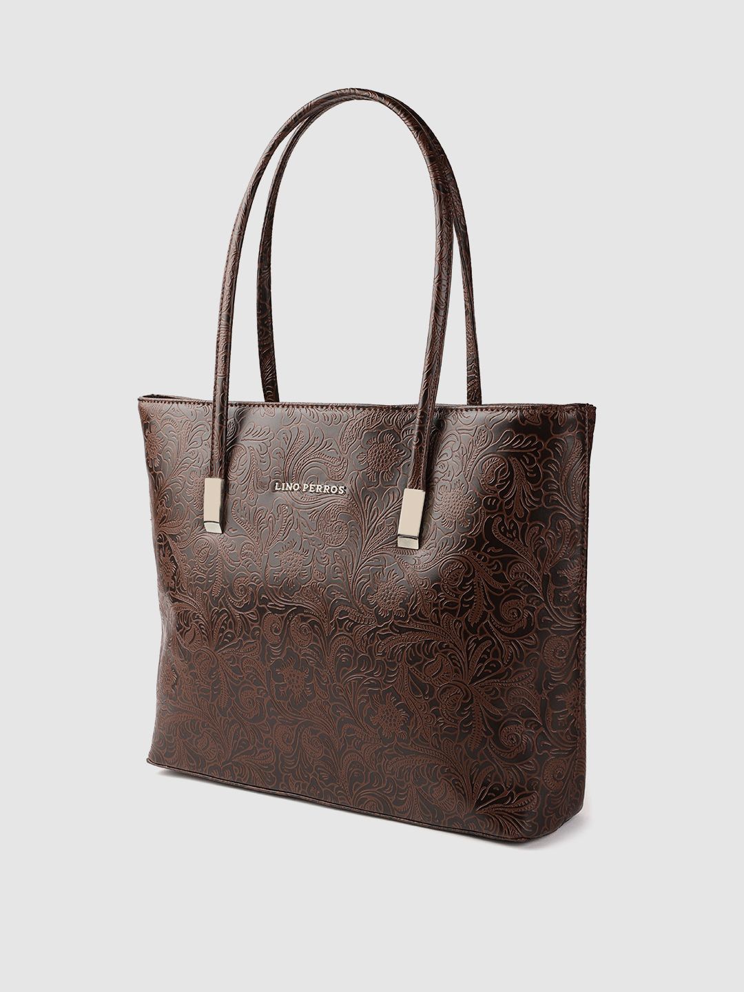 Lino Perros Coffee Brown Ethnic Motifs Textured Structured Laptop Bag