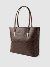 Lino Perros Coffee Brown Ethnic Motifs Textured Structured Laptop Bag