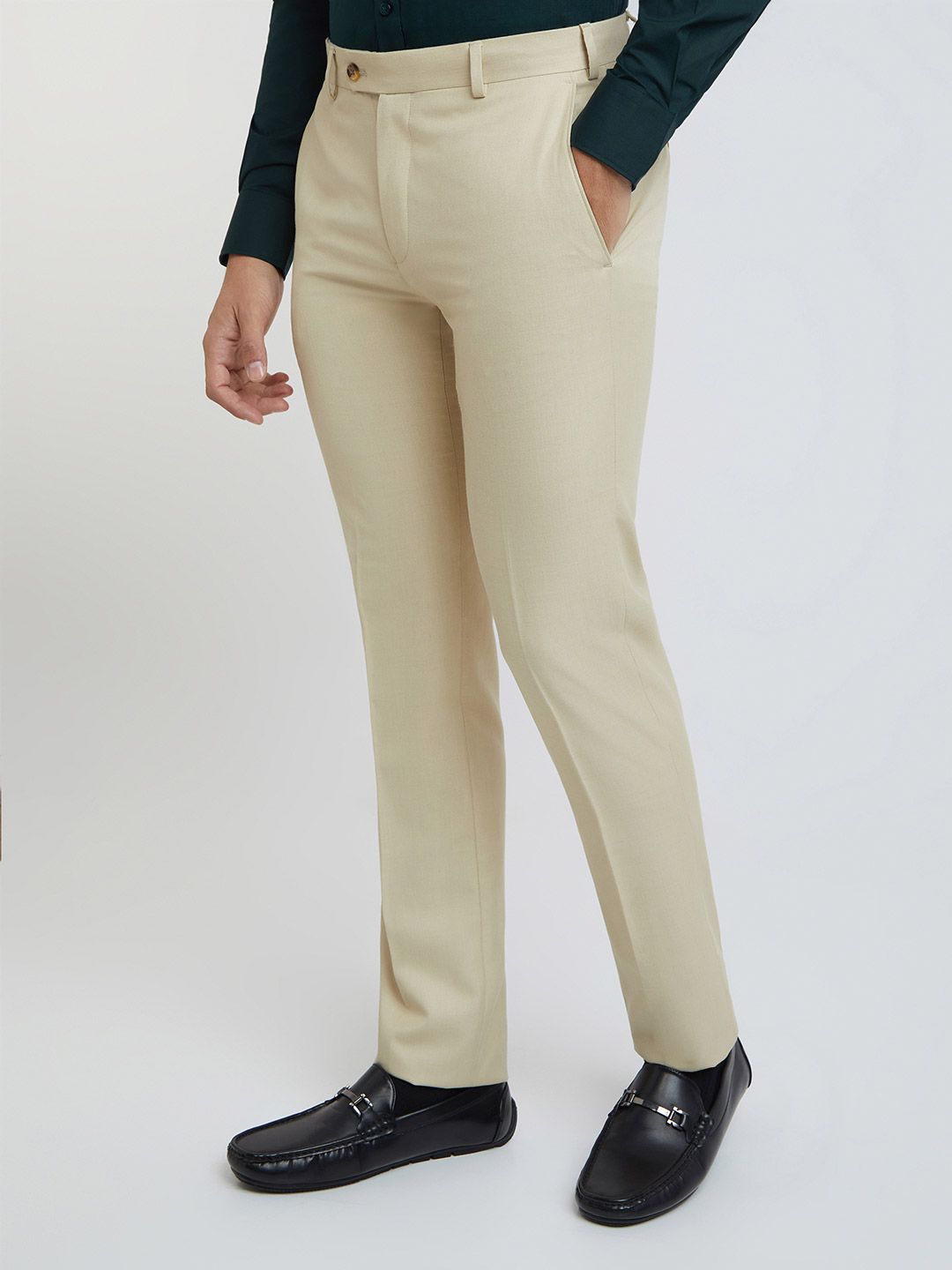 Raymond Men Solid Slim Fit Mid-Rise Formal Trousers