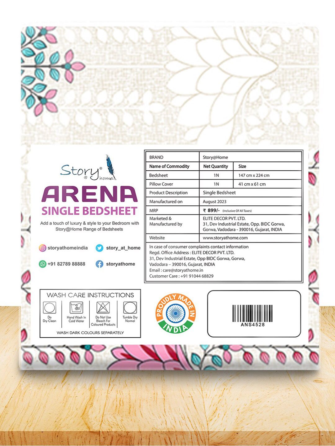 Story@home Grey & Pink Ethnic Motifs 180 TC Single Bedsheet with 1 Pillow Cover