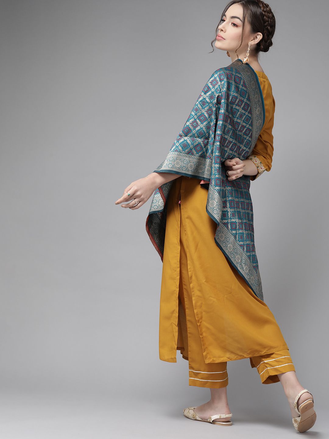 Varanga Creamy Mustard Yoke Design Kurta Set