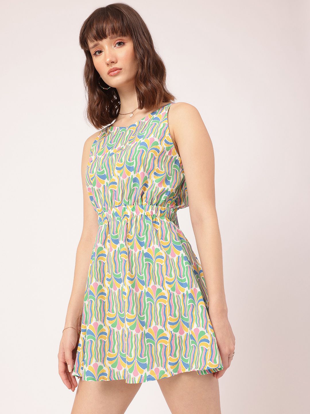 DressBerry Flirty Fusion Printed Tie-Up Back A-Line Mini Dress