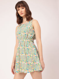 DressBerry Flirty Fusion Printed Tie-Up Back A-Line Mini Dress