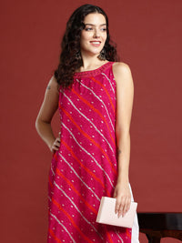 Anouk Leheriya Printed Halter Neck Thread Work Kurta