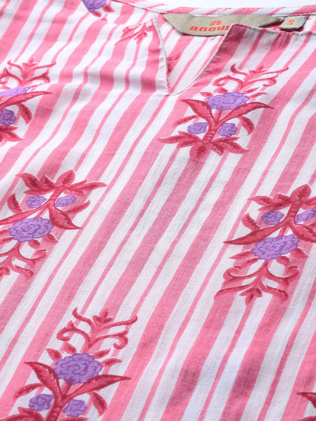 Anouk Striped Regular Cotton Kurta with Trousers & With Dupatta