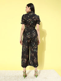 DressBerry Women Stylish Black Printed Romantic Florals Jumpsuit