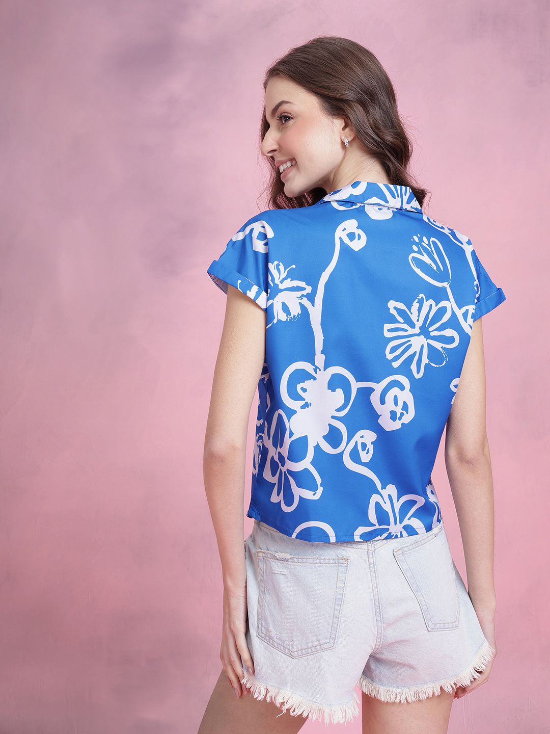 DressBerry Abstract Print Puff Sleeves Shirt Style Top