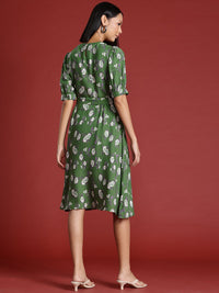 all about you Floral Print Puff Sleeves A-Line Dress with Belt