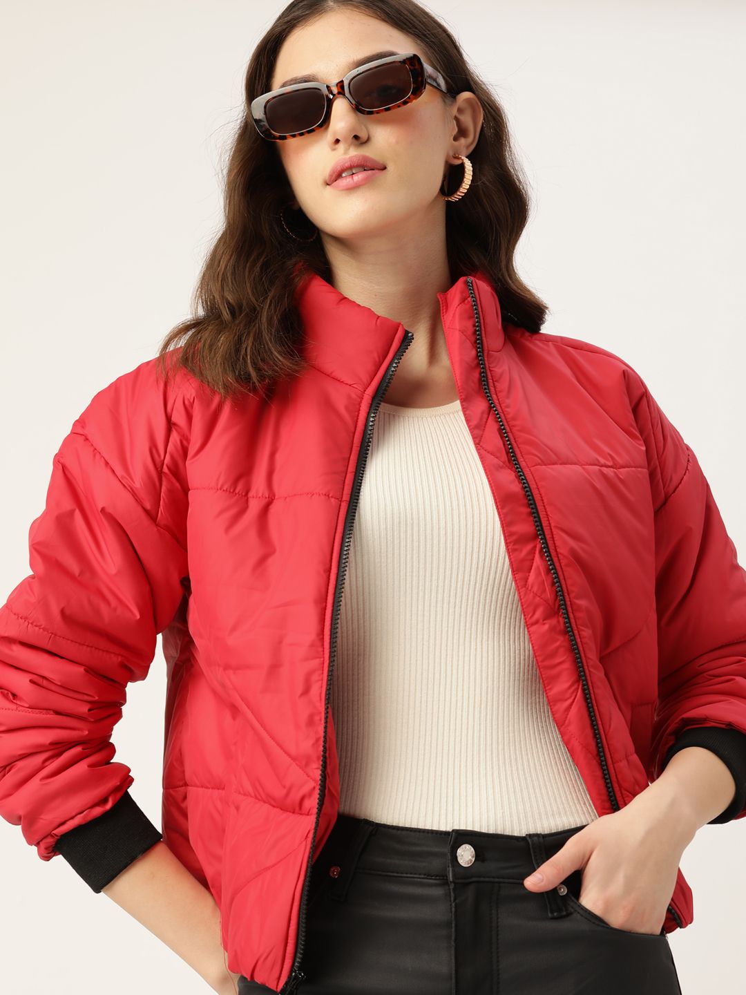 DressBerry Women Red Solid Padded Jacket