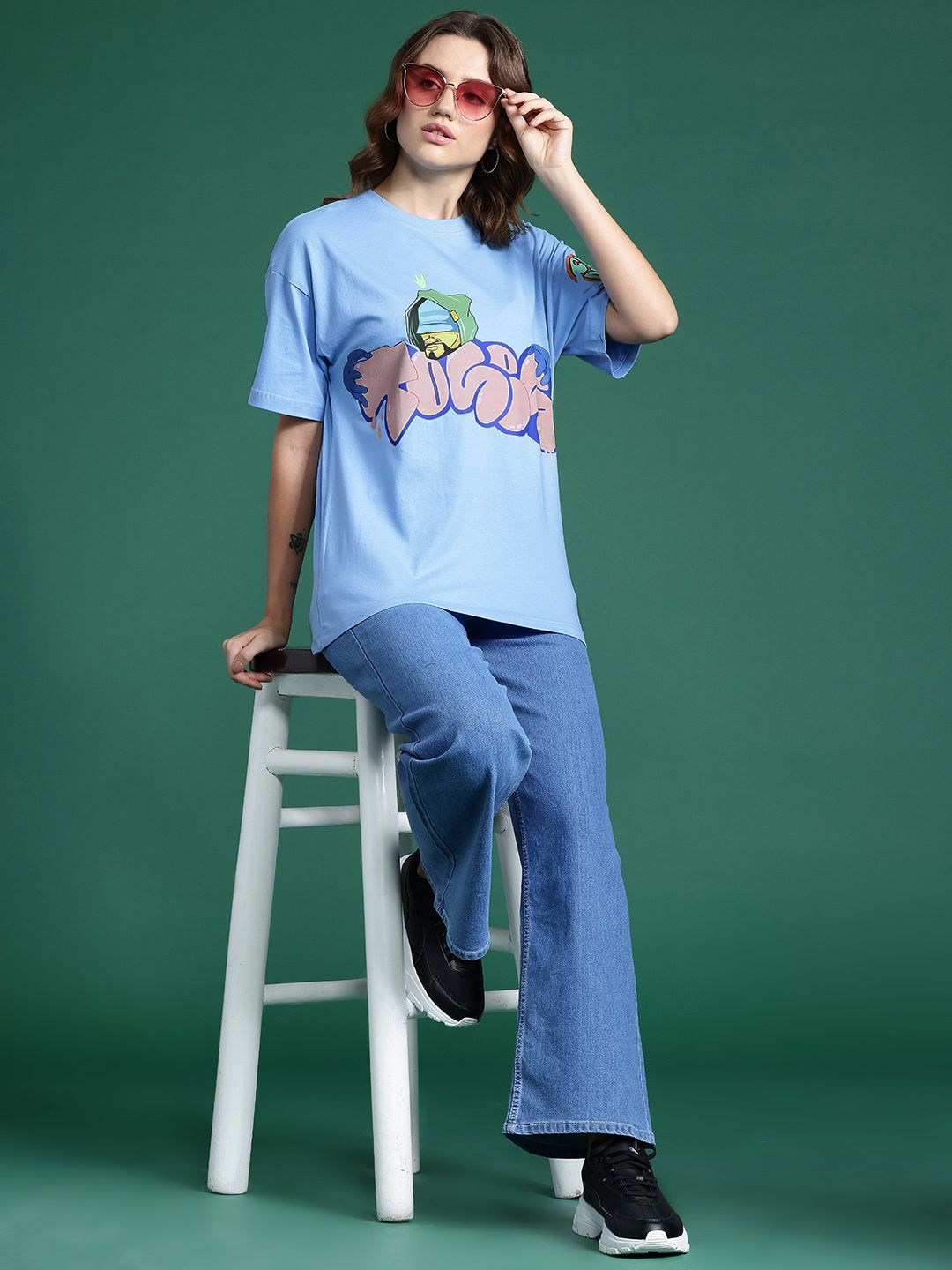 DressBerry Pure Cotton Typography Printed Drop-Shoulder Sleeves T-shirt