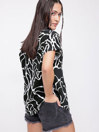DressBerry Remix Of Monochrome Abstract Printed Spread Collar Shirt