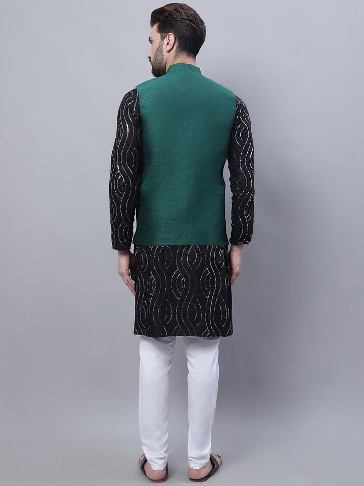 SOJANYA Embroidered Mirror Work Pure Cotton Kurta With Churidar With Nehru Jacket