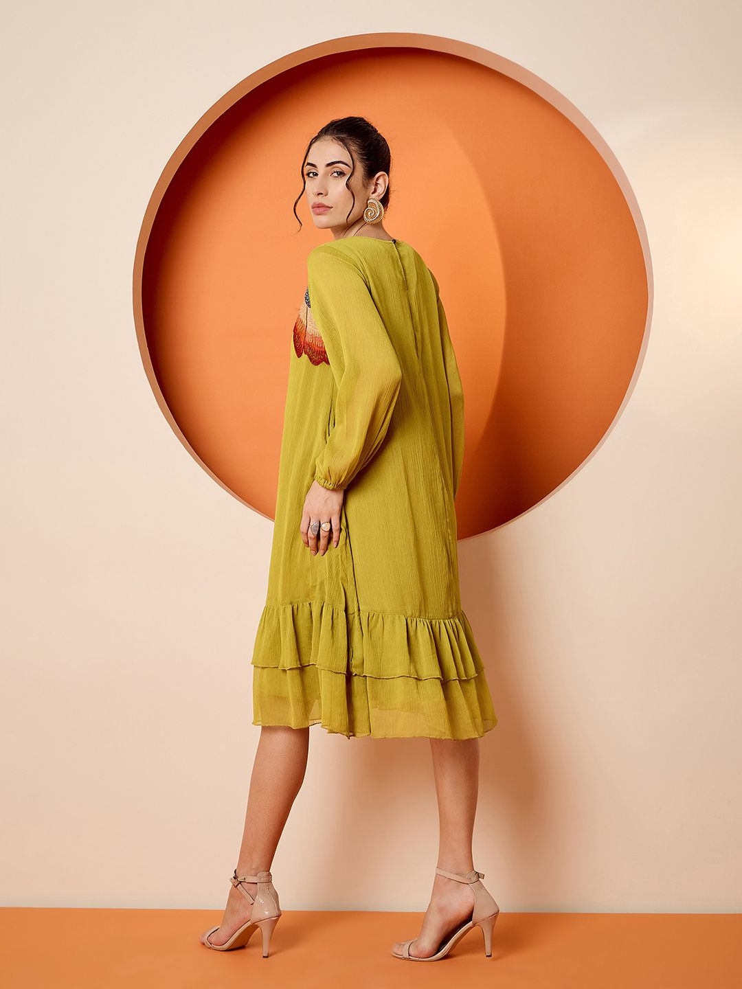 Antheaa Chiffon Embroidered A-Line Knee Length Dress