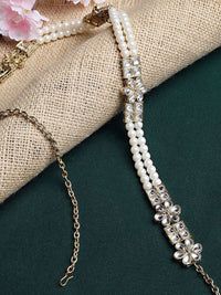 KARATCART Gold-Plated White Kundan-Studded Pearl Beaded Kamarbandh
