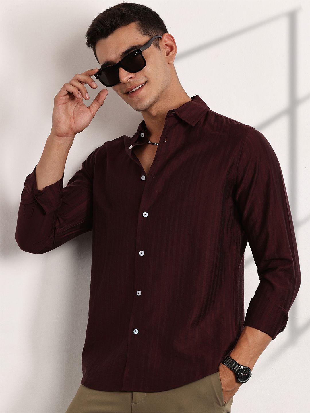 Thomas Scott Men Classic Slim Fit Opaque Casual Shirt
