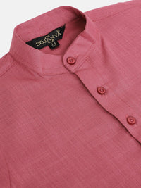 SOJANYA Boys Pink Solid Kolar Mandarin Kurta Lurus