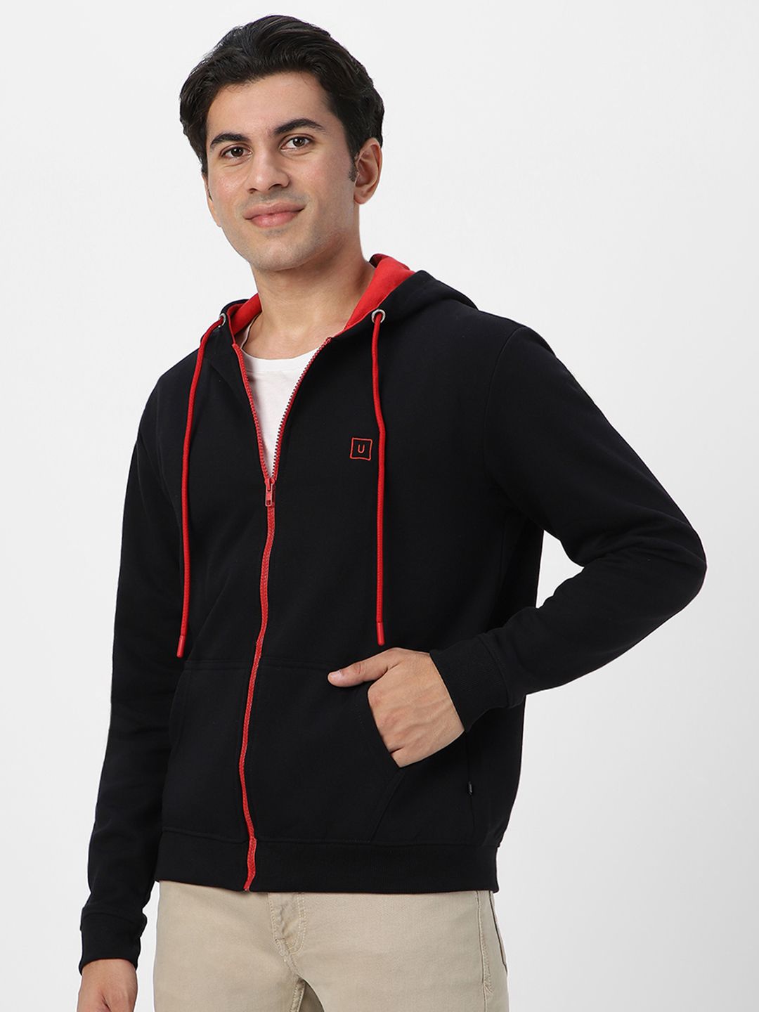 Urbano Fashion Men Solid Hooded Front-Open Sweatshirt