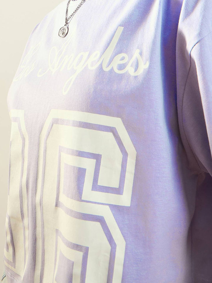 SASSAFRAS Pure Cotton Typography Printed Drop Shoulder Oversized Crop T-shirt