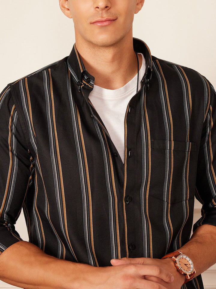 DENNISON Smart Striped Button-Down Collar Casual Shirt