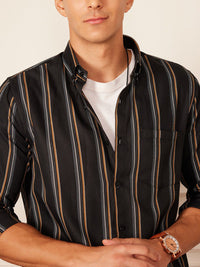 DENNISON Smart Striped Button-Down Collar Casual Shirt