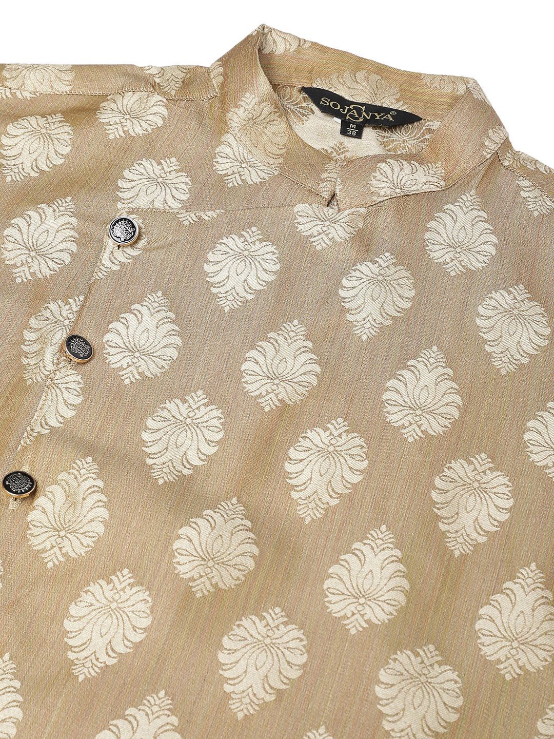 SOJANYA Lelaki Beige Motif Etnik Jacquard Kurta