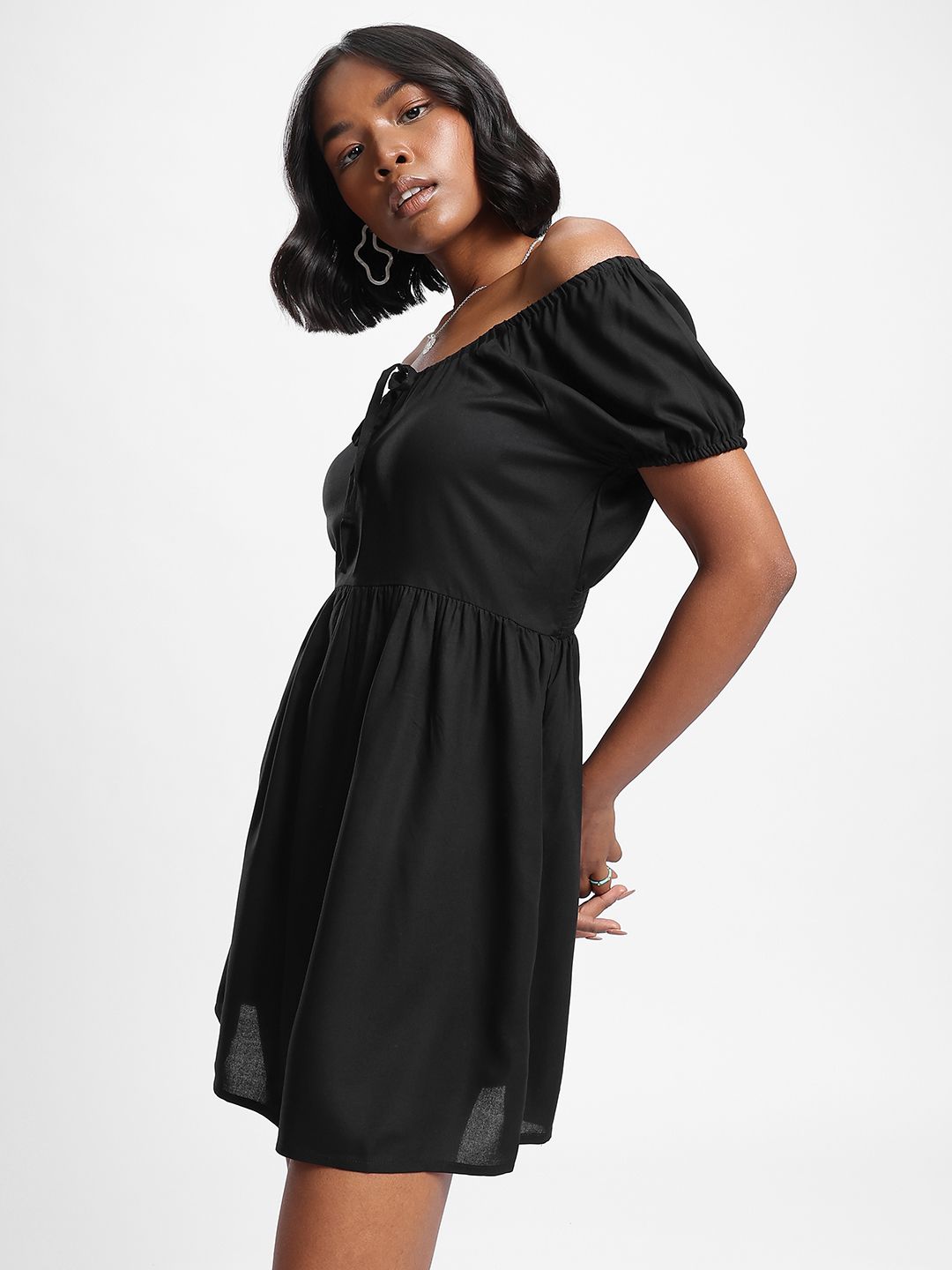 DressBerry Luxury Cascade Off-Shoulder Mini A-line Dress