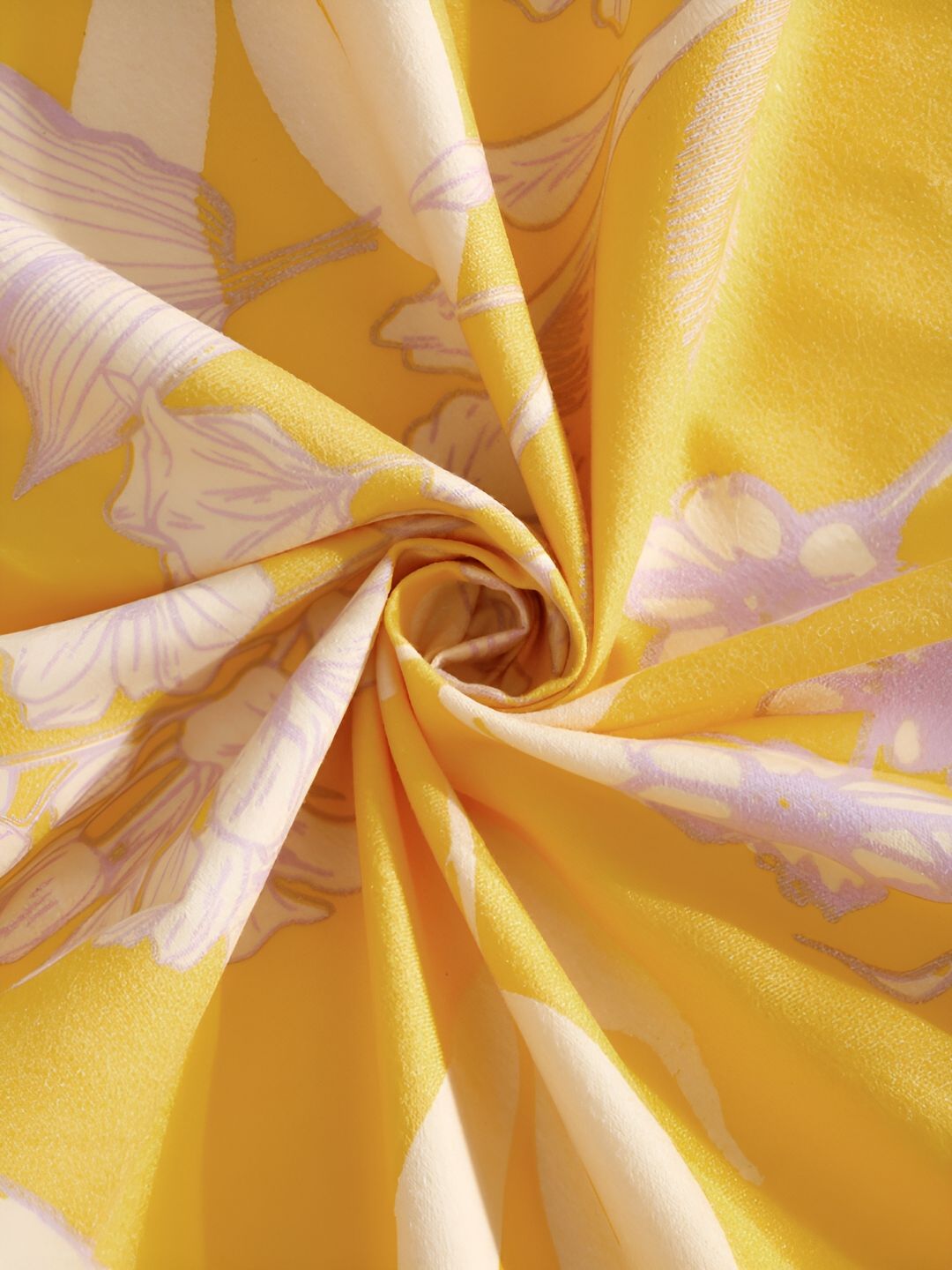 KLOTTHE Yellow Floral Printed 300TC Fitted Double King Bedsheet With 2 Pillow Covers