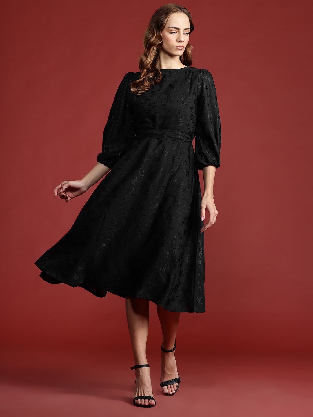 all about you Floral Puff Sleeve Fit & Flare Dress