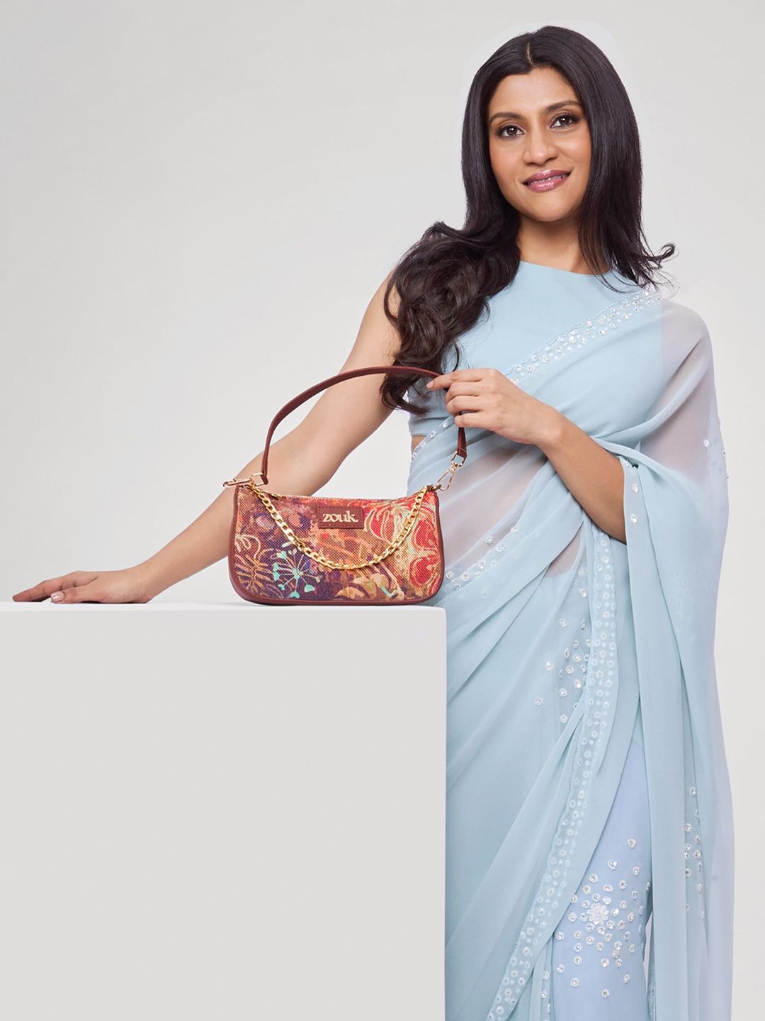 ZOUK Floral Printed Structured Baguette Bag Handbags