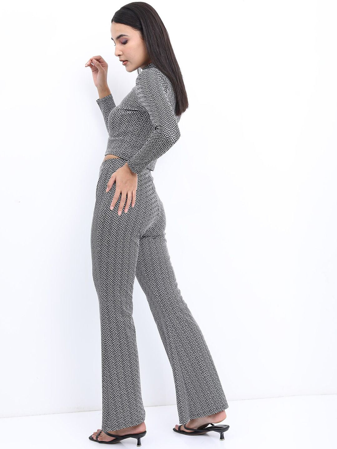 Tokyo Talkies Women Jacquard Bootcut Trousers