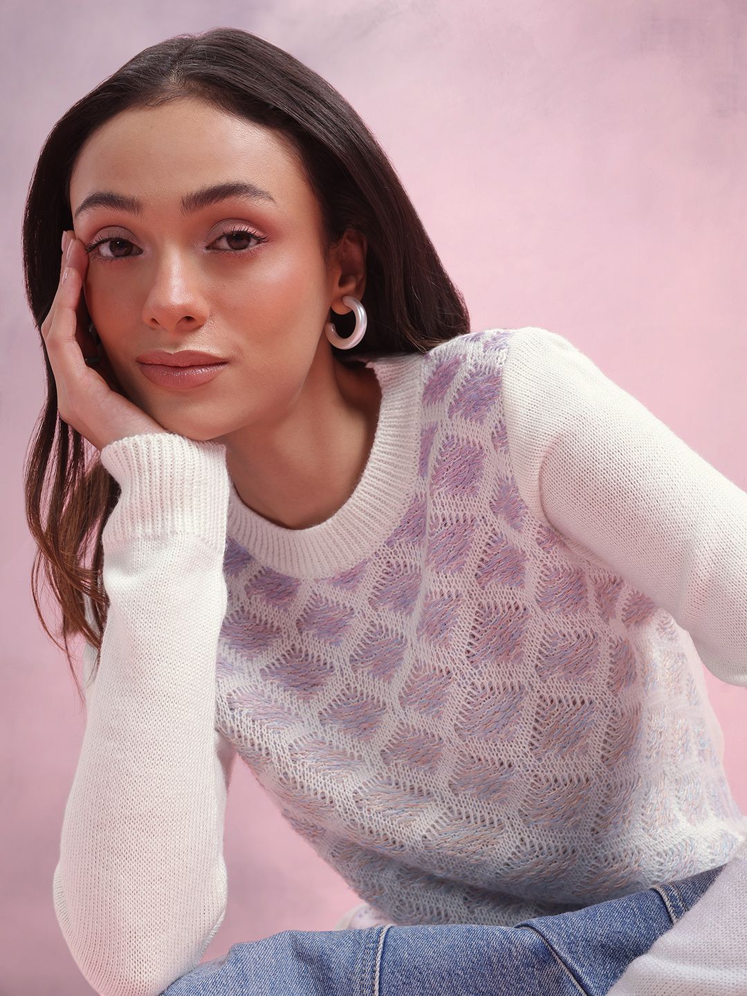 DressBerry Geometric Self Design Pullover