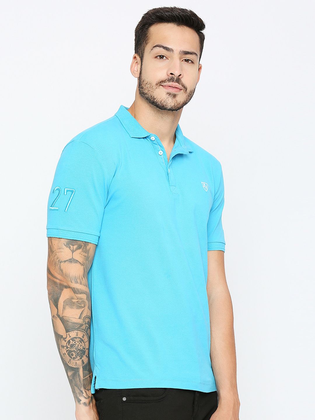 Being Human Men Blue Polo Collar Pockets T-shirt