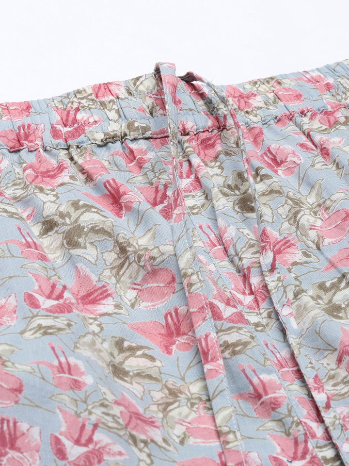 Sanskrutihomes Wanita Set Pajama Kapas Biru & Pink Printed