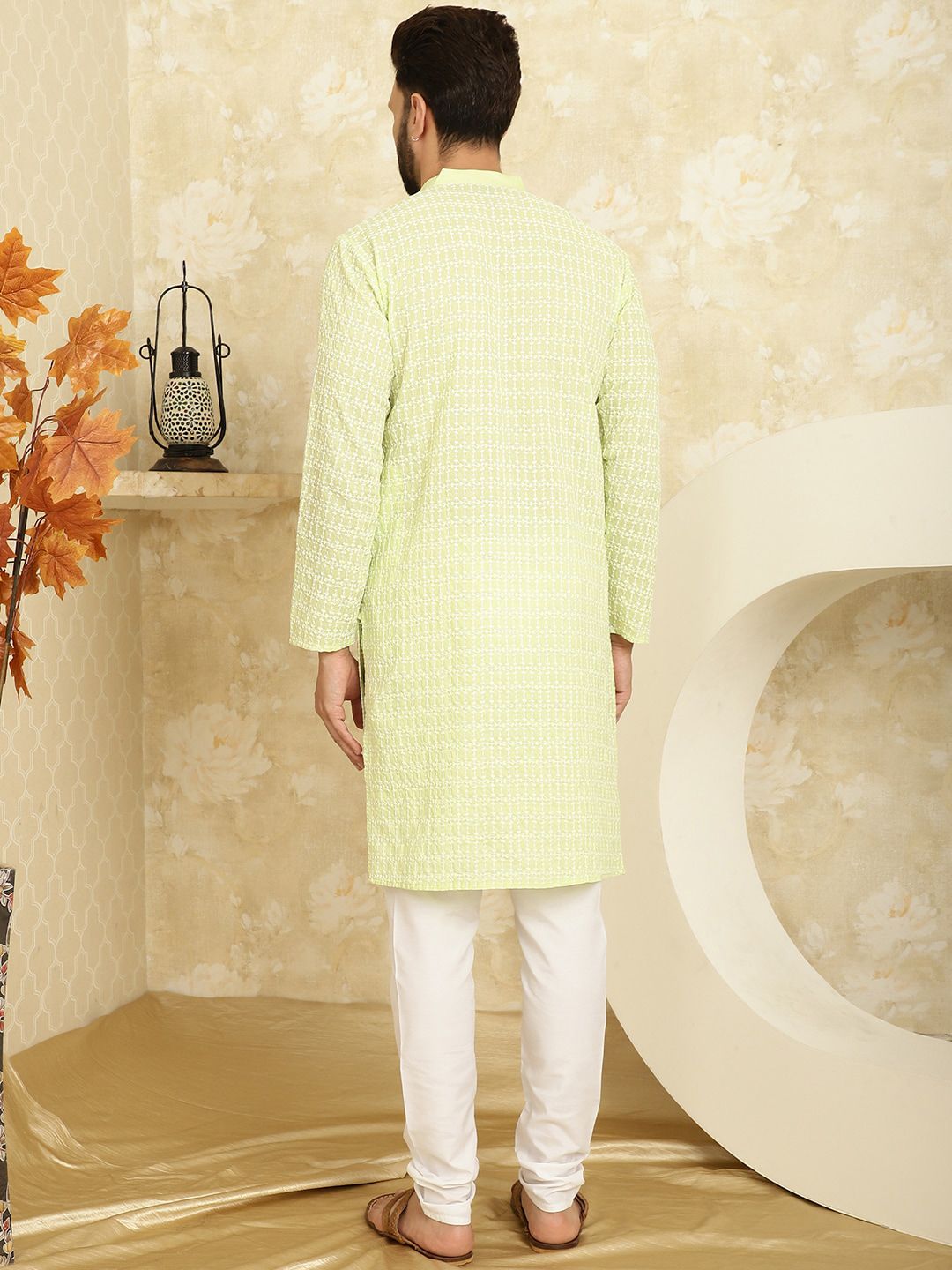 SOJANYA Motif Etnik Sulam Kurta Kapas Tulen dengan Churidar