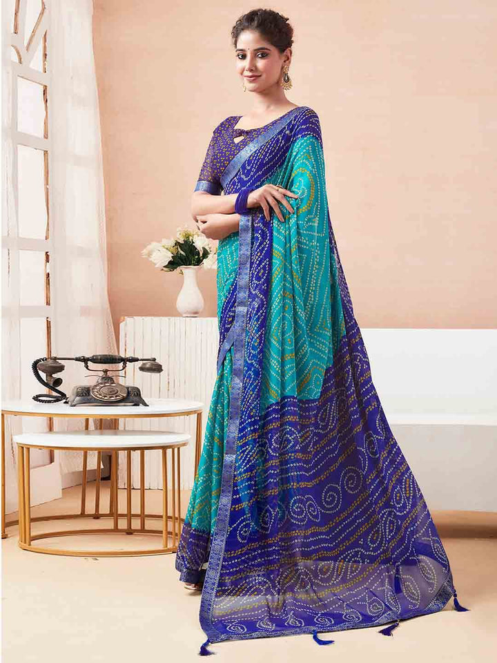 KALINI Bandhani Zari Pure Chiffon Bandhani Saree