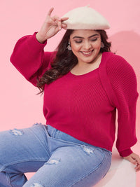 CURVY STREET Women Plus Size Ribbed Acrylic Crop Pullover