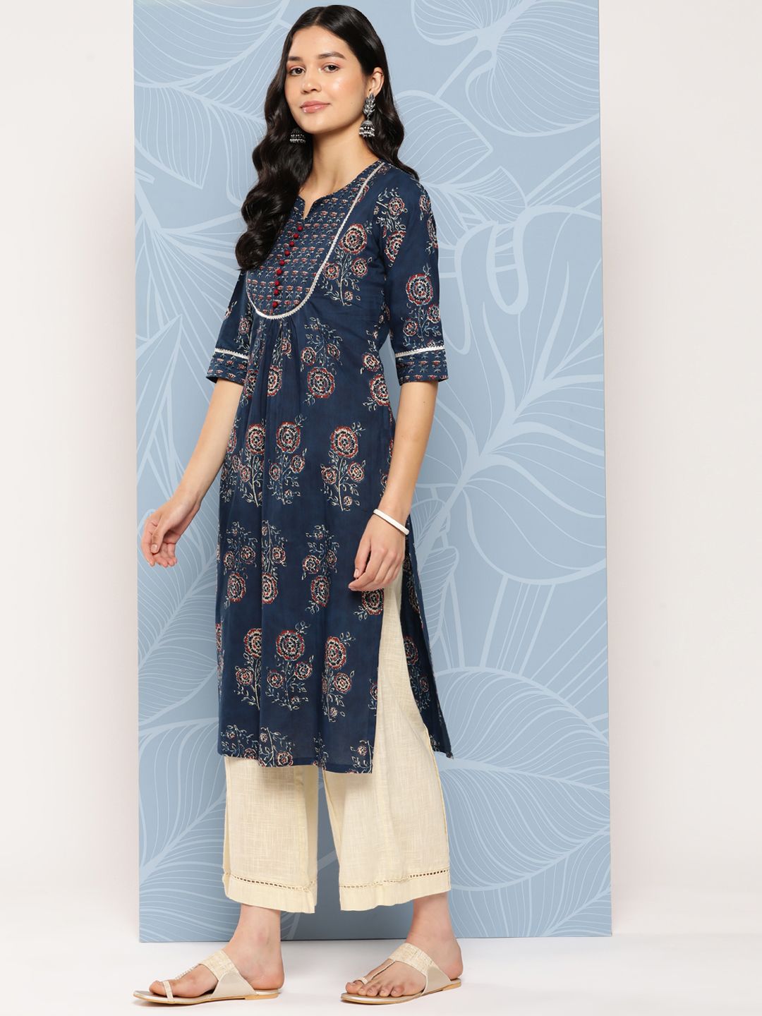 Libas Floral Yoke Design Gotta Patti Cotton Kurta