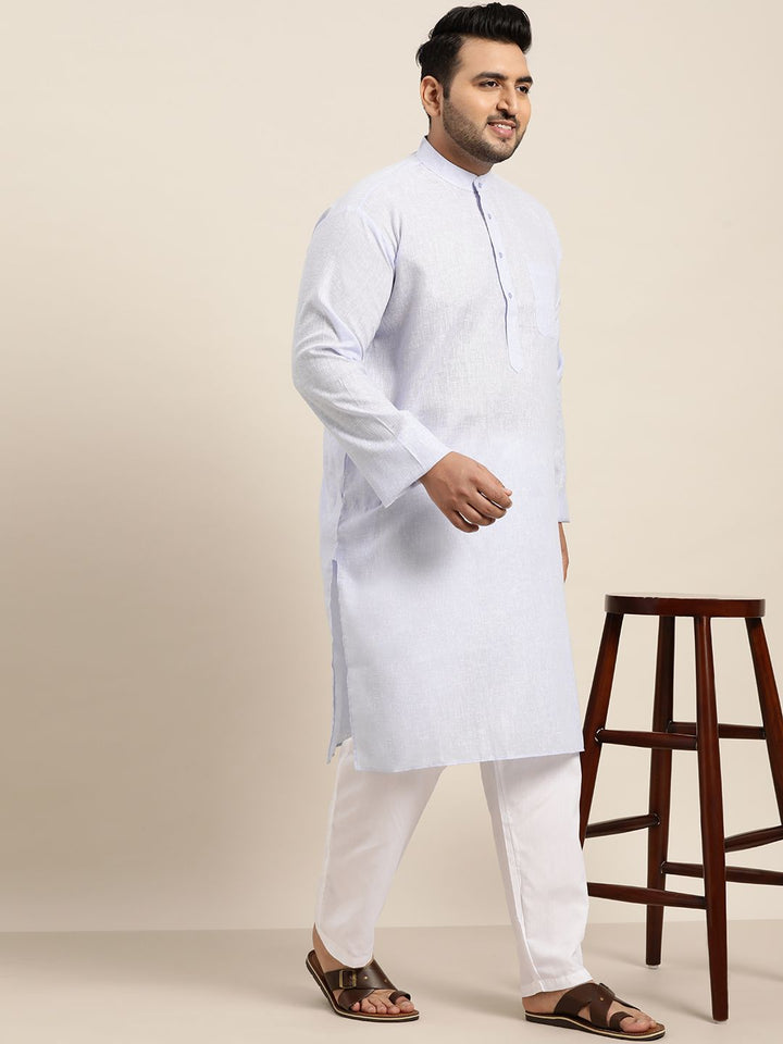 SOJANYA PLUS Men Blue Woven Design Dobby Straight Kurta