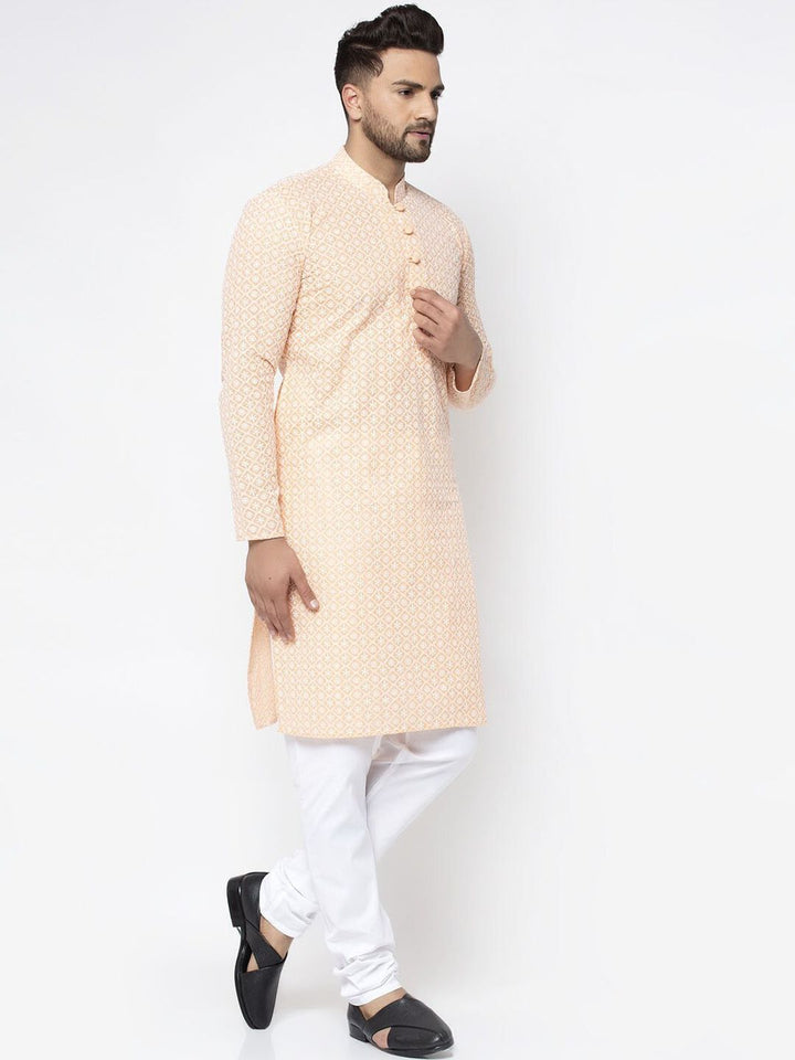 Jompers Men Orange Embroidered Kurta