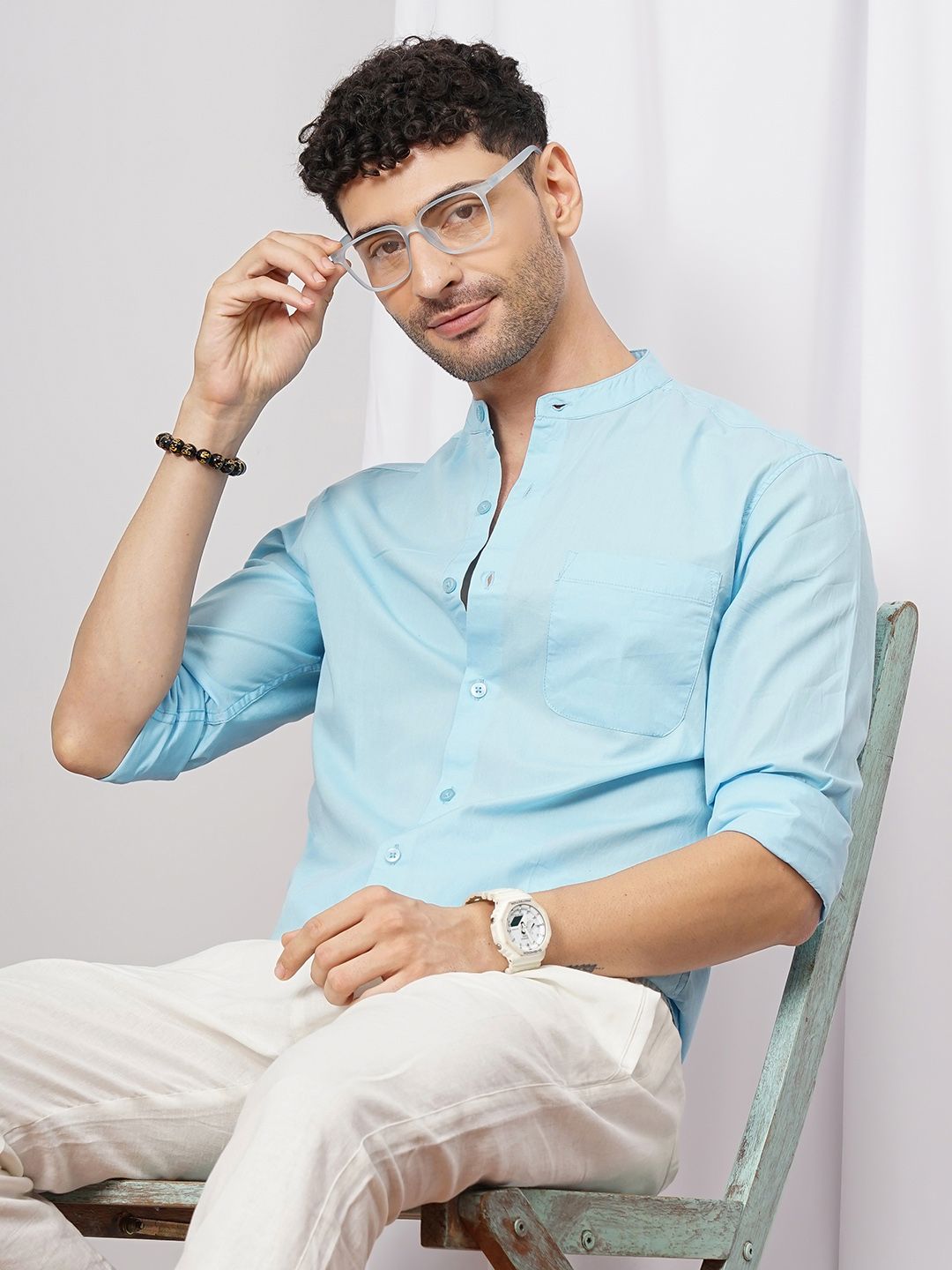 The Indian Garage Co Men Blue Solid Casual Shirt