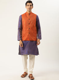 SOJANYA Kurta Motif Etnik Ungu Lelaki dengan Jaket Churidar & Nehru