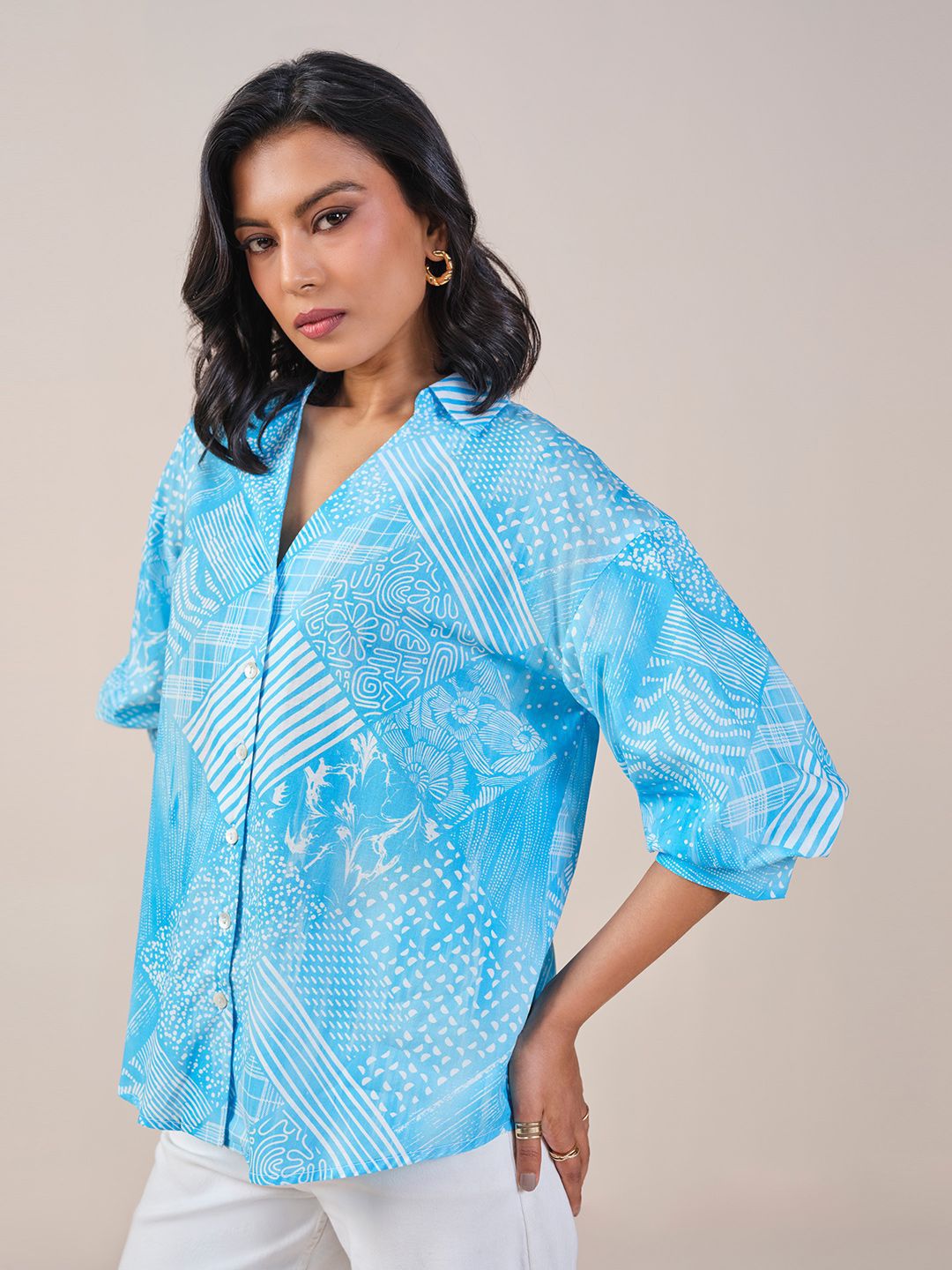 AND Shirt Style Printed Cotton Top