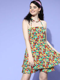Berrylush Women Charming Red Printed Vacay Attire