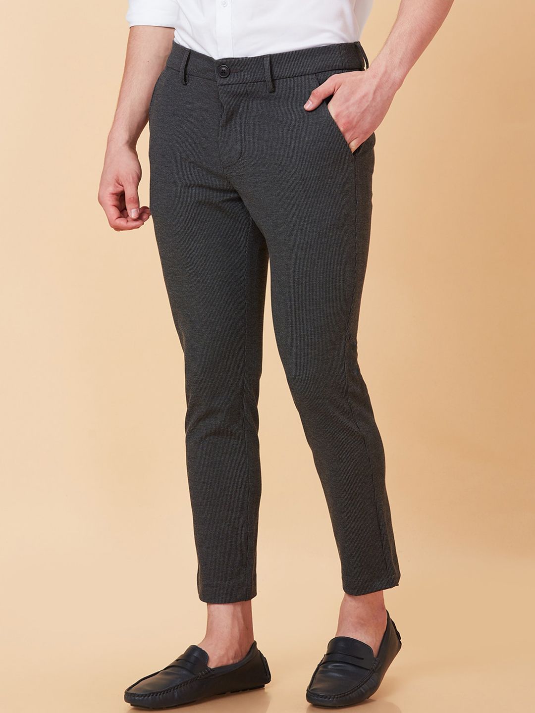 Being Human Men Textured Mid Rise Easy Wash Cotton Chino Trousers