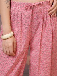 Vishudh Peach Floral Printed Pure Cotton Panelled A-Line Kurta With Salwar & Dupatta