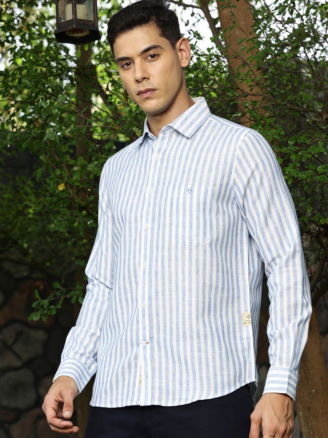 Thomas Scott Premium Linen Slim Fit Striped Spread Collar Casual Shirt