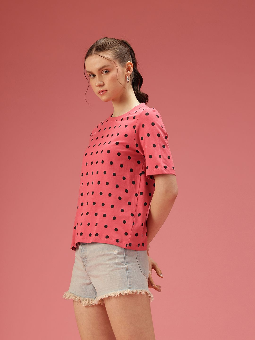 DressBerry Polka Dot Printed Pure Cotton T-shirt