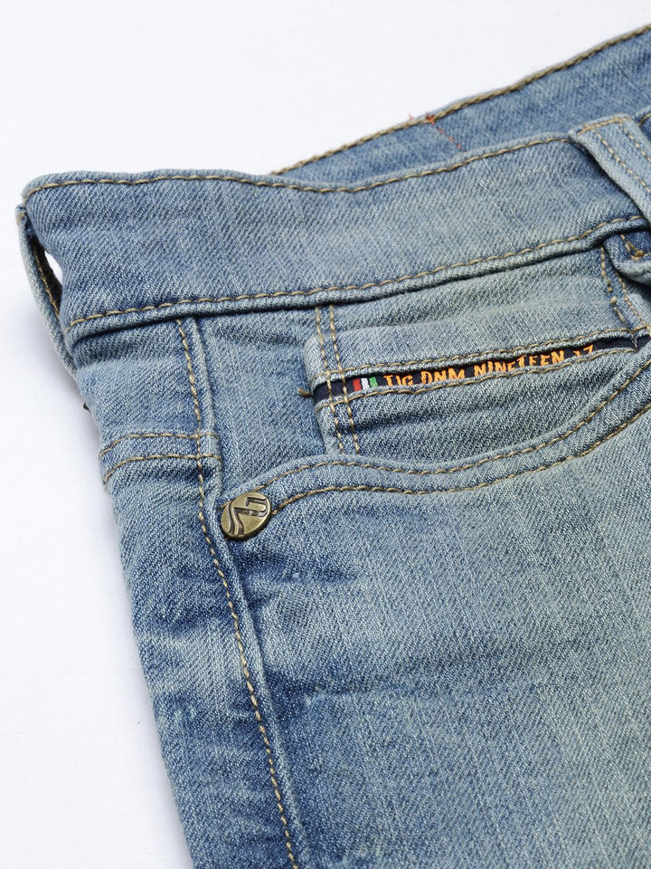 The Indian Garage Co Men Blue Washed Slim Fit Denim Shorts