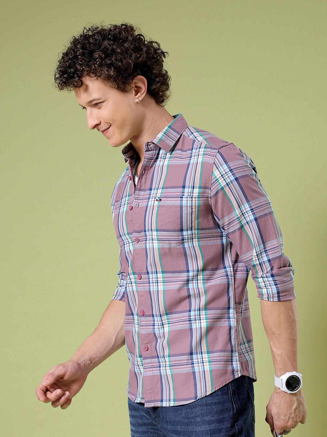 The Indian Garage Co Slim Fit Tartan Checks Opaque Twill Cotton Casual Shirt